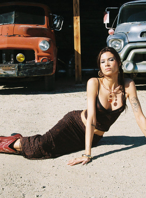   front view of model wearing Princess Polly Hostona Maxi Skirt Mutli Maxi 