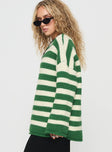 side view of model wearing Princess Polly Brando Knit Sweater Green / Cream Stripe Long 