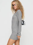 side view of model wearing Princess Polly Tomas Long Sleeve Mini Dress Grey Square Neck 