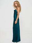 Green satin maxi Adjustable shoulder straps, lace up back with tie fastening