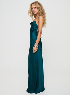 side view of model wearing Princess Polly Esti Maxi Dress Blue Square Neck 