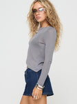 side view of model wearing Princess Polly Pratt Long Sleeve Top Grey Full Sleeves Crew Neck 