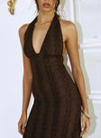 Zoi Halter Lace Maxi Dress Brown