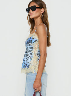 Orisse Lace Trim Cami Top Blue Zebra Multi