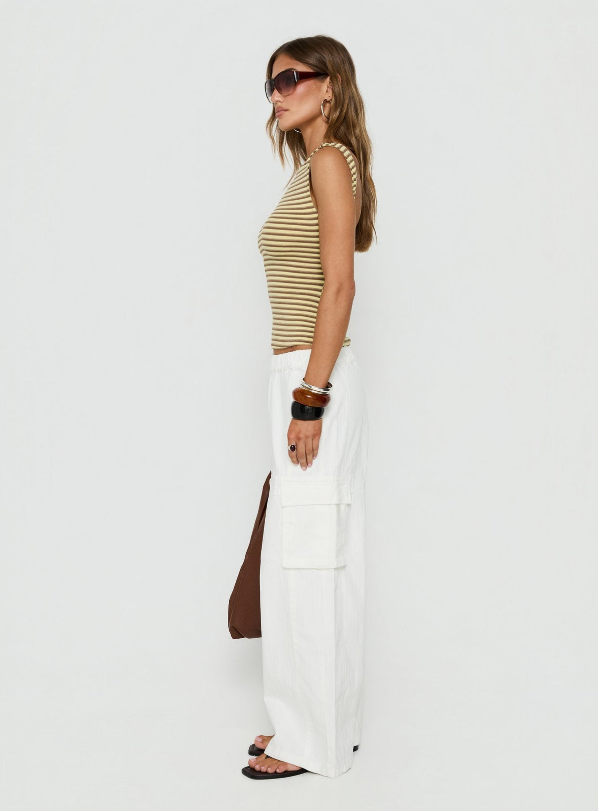 Scarletta Ultra Wide Tie Waist Cargo Trousers White