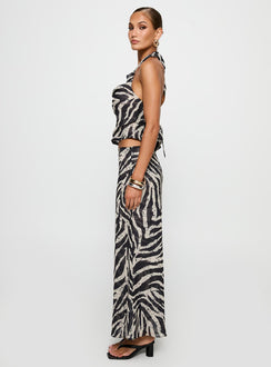   side view of model wearing Princess Polly Eleganza Maxi Skirt Zebra Maxi 
