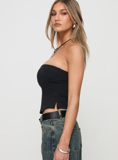 side view of model wearing Princess Polly Aurorah Strapless Top Black Sleeveless straight 