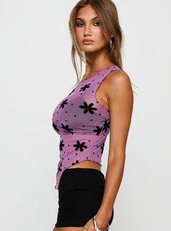 side view of model wearing Princess Polly Avelaine Mesh Top Mauve Sleeveless Crew Neck 