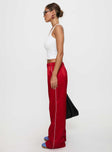 side view of model wearing Princess Polly Travalta Satin Track Pant Red Low Rise Pants 