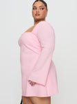 side view of model wearing Princess Polly Bombshell Long Sleeve Mini Dress Pink Curve Square Neck 