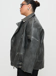 Magnets Faux Leather Jacket Washed Charcoal Curve