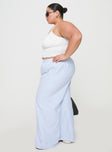 side view of model wearing Princess Polly Beach House Pants Blue Stripe Curve 