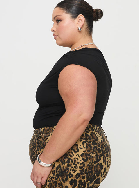 side view of model wearing Princess Polly Beller Bodysuit Black Curve Sleeveless 