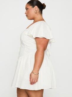 side view of model wearing Princess Polly Forever More Mini Dress White Curve Square Neck 