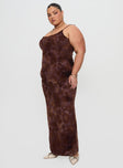 side view of model wearing Princess Polly Knox Maxi Dress Chocolate Paisley Curve Scoop Neck 