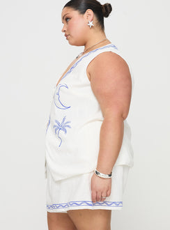 Sun And Palm Trees Vest Set White / Blue Curve