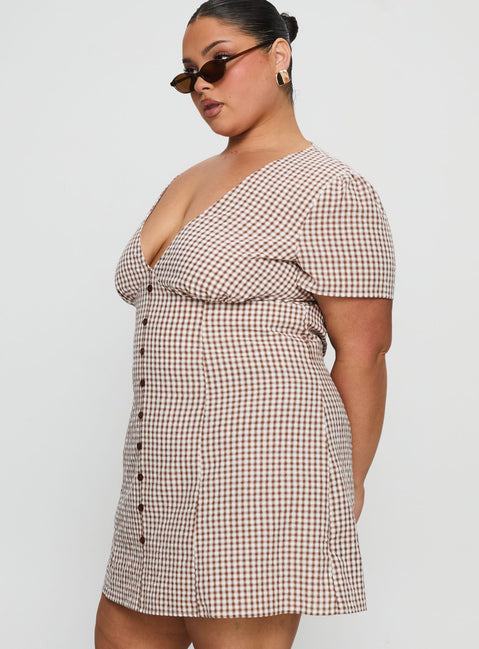 Loveliness Playsuit Brown Check Curve