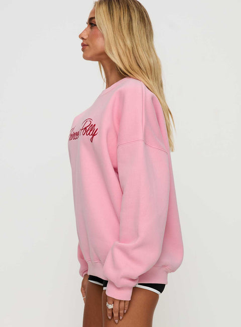 Princess Polly Classic Crew Neck Sweatshirt Bubble Text Pink