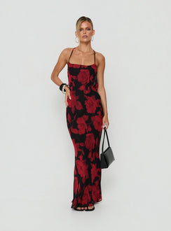 Bishopp Tie Back Maxi Dress Red Floral