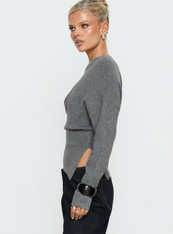 Kaelith Off-Shoulder Strickpullover Dunkelgrau