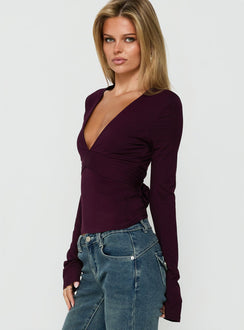 Madelon Long Sleeve Wrap Top Plum