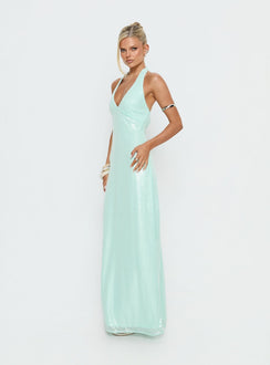 Isanna Halter Sequin Maxi Dress Jelly Mint
