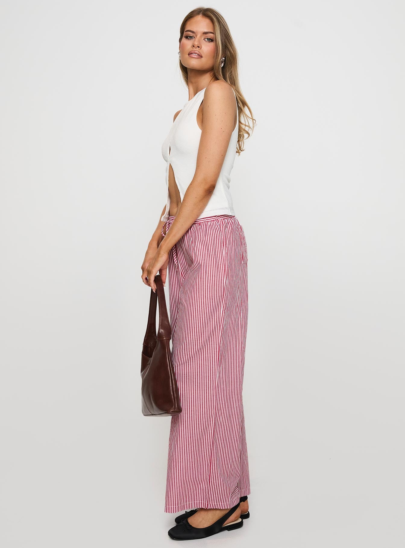 Holiday Tie Front Pants Red/White Stripe