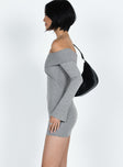 Princess Polly Square Neck  Mainey Long Sleeve Mini Dress Grey