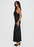 side view of model wearing Princess Polly Marilyn Maxi Dress Black Plunger 