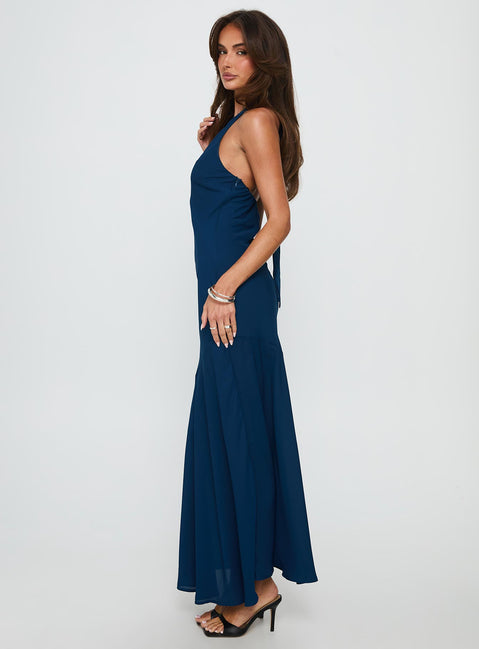 Luannie Halter Scarf Tie Maxi Dress Navy