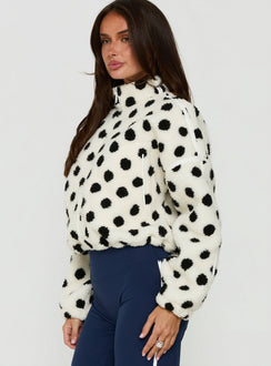 Sammee Polar Fleece Contrast Zip Through Jacket White Polka