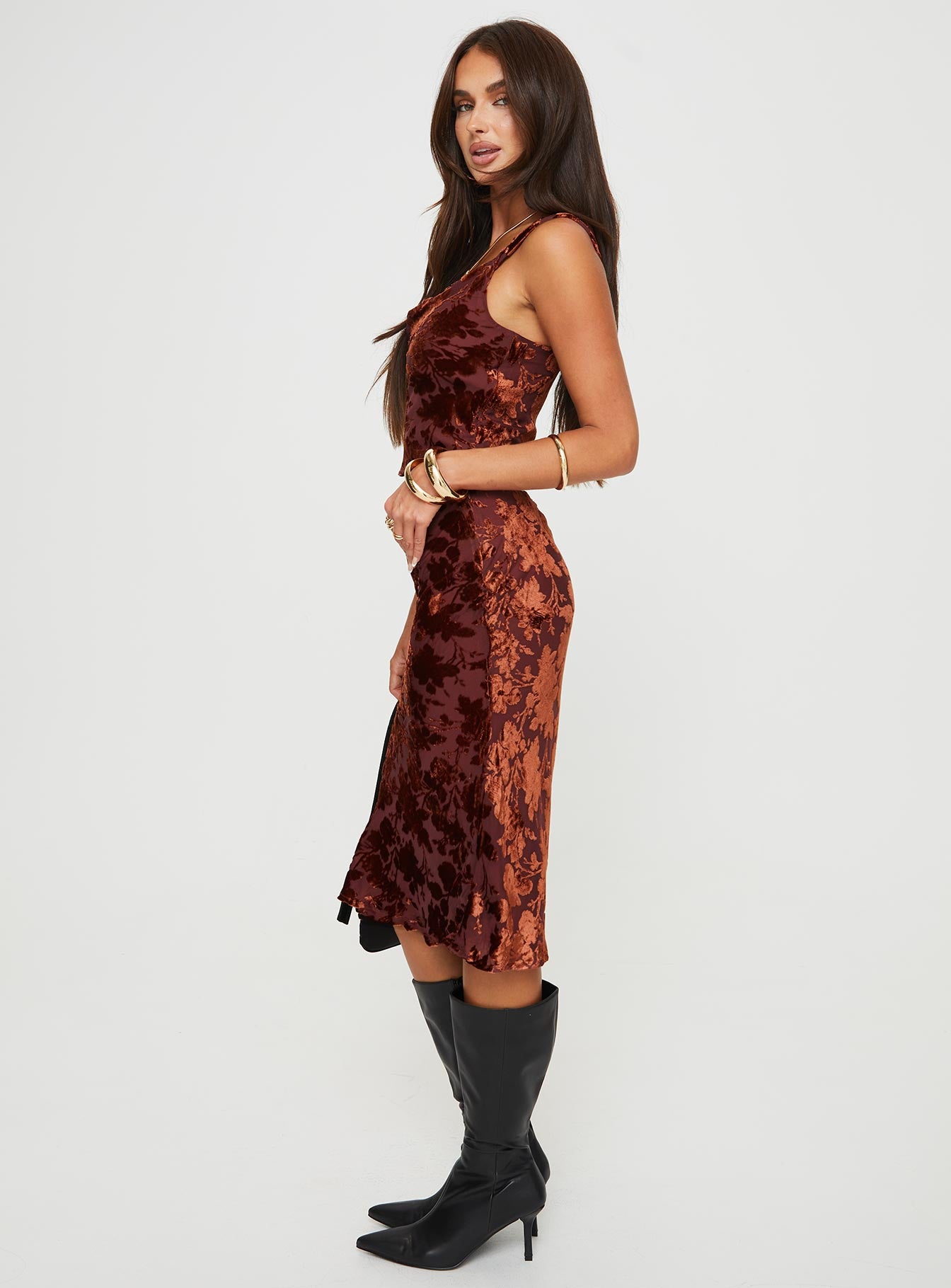 product Devore Midi Skirt Burgundy Princess Polly  Midi Skirts 