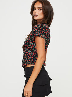 product Princess Polly Short Sleeves V-Neck  Hunton Short Sleeve Top Black Floral