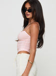 side view of model wearing Princess Polly Vihaan Top Pink Sleeveless Square Neck 