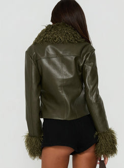 Zevvy Faux Fur Collared Jacket Green