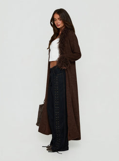 Marriah Longline Cardigan mit Webpelzbesatz Schoko