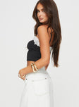 side view of model wearing Princess Polly Dantress Top Black Sleeveless Square Neck 