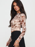 side view of model wearing Princess Polly Isolda Long Sleeve Top Multi Full Sleeves High Neck 