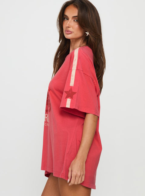 Fast Track Oversized Graphic Top Red