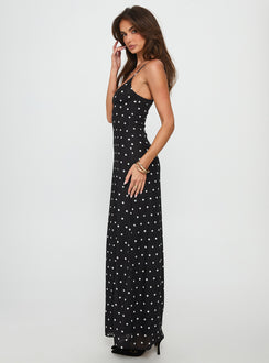 Glass Half Full Mesh Maxi Dress Black Polka