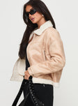 Solara Faux Leather Shearling Jacket Beige