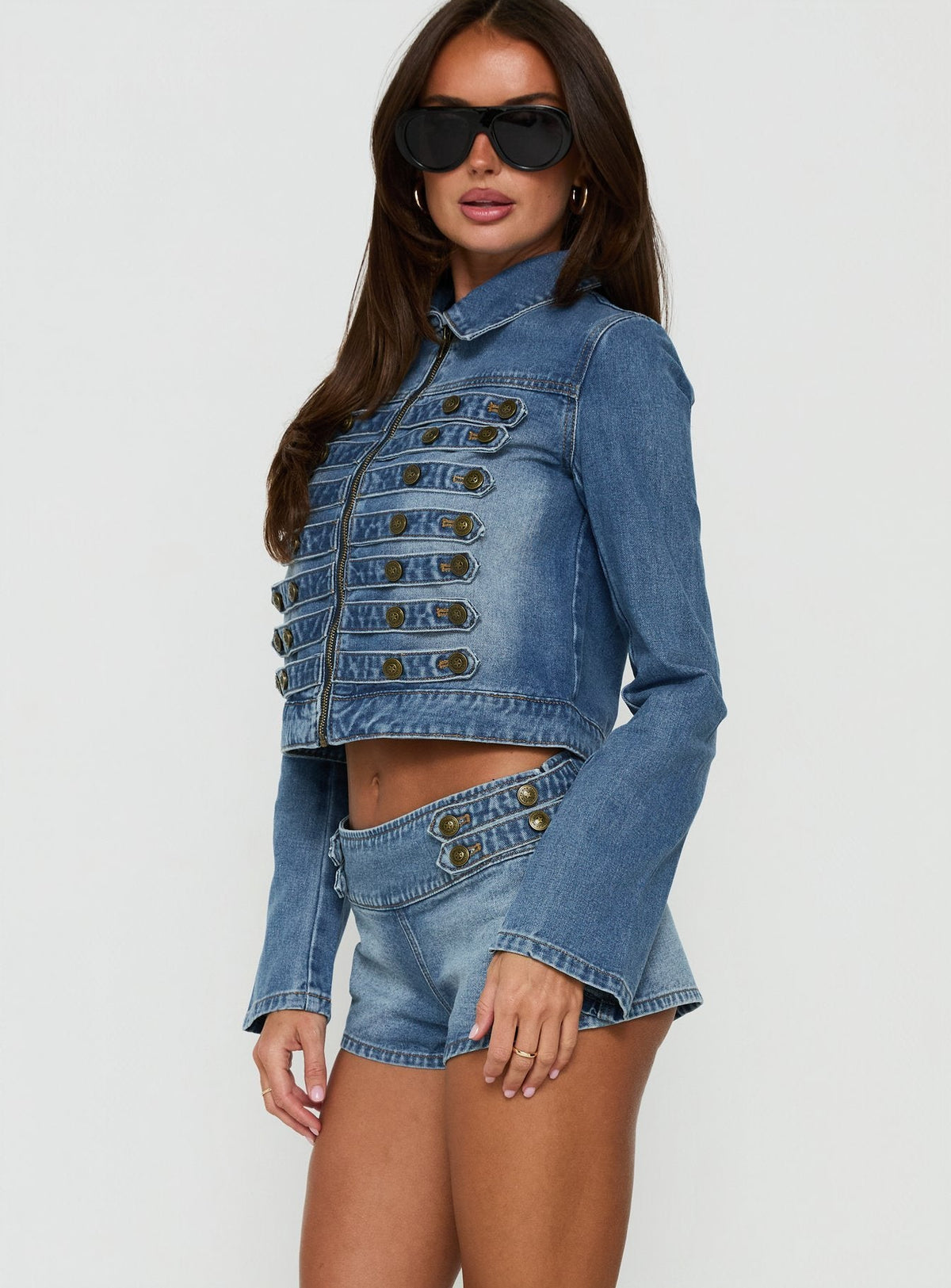 Abellah Military Denim Micro Shorts Gewaschenes Blau