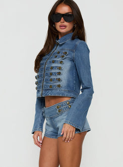 Abellah Military Denim Micro Shorts Gewaschenes Blau