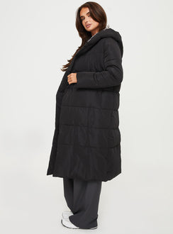 Philo Longline Hooded Puffer Jacket Black