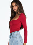 product Princess Polly Full Sleeves Asymmetric Neckline  Back In Time Long Sleeve Top Red