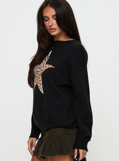 side view of model wearing Princess Polly Run The Party Knit Sweater Black 