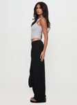 side view of model wearing Princess Polly Sallon Low Rise Pants Black Low Rise Pants 