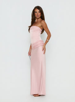 Sura Strapless Lace Detail Maxi Dress Pink