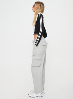 Front view of model wearing  front Princess Polly High Waisted Pants High Waisted Pants High Waisted Pants  Hamner Cargo Track Pants Grey Marle
