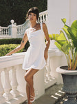 White mini dress Square neckline, adjustable shoulder straps